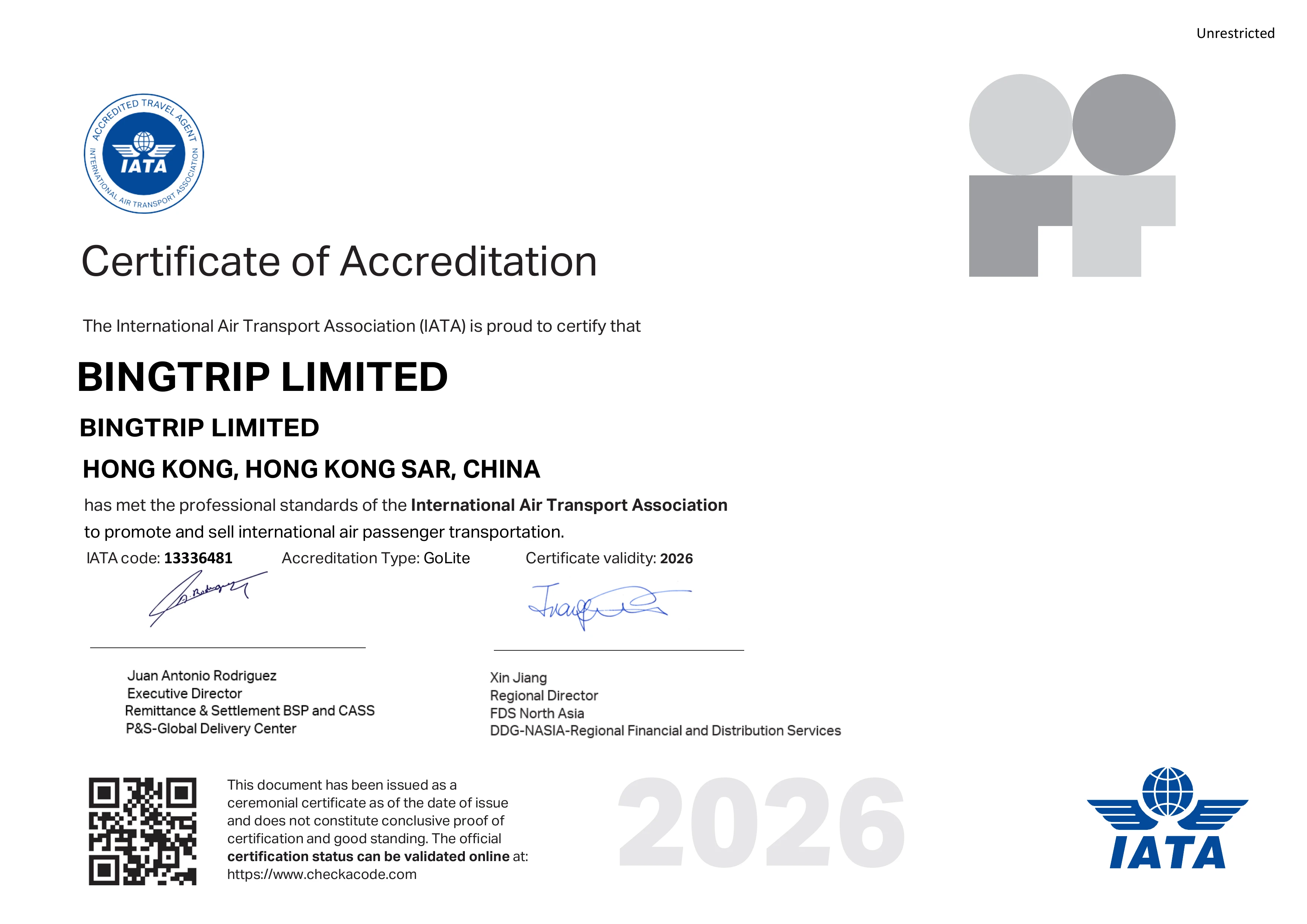 IATA Certificate of Accreditation - Asia World Limited